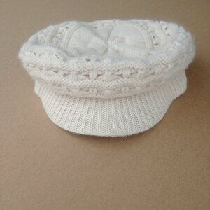 Cream angora soft knit pageboy hat cap with brim